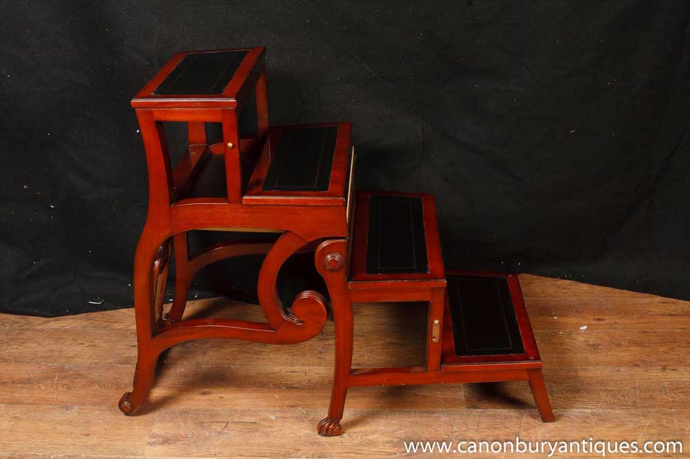 Regency Metamorphic Chair Set Library Steps Armchair Mahogany 