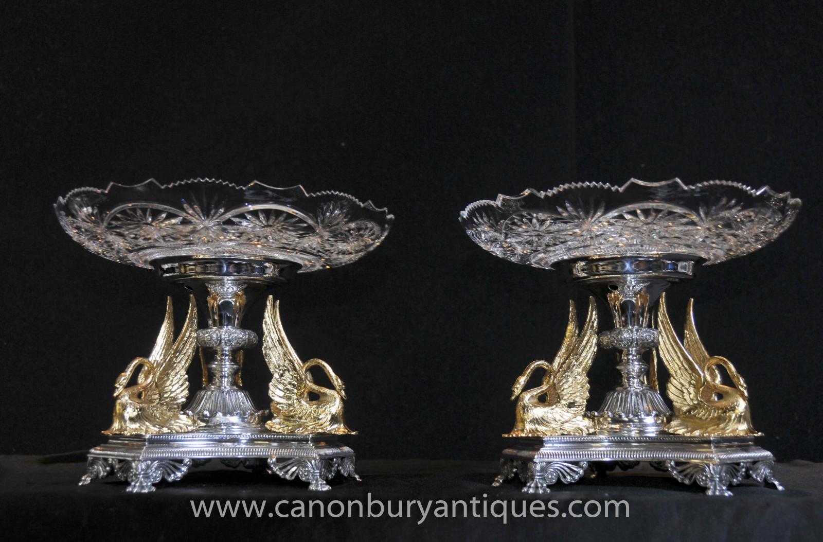 Victorian silver plate centrepiece with gilt swans