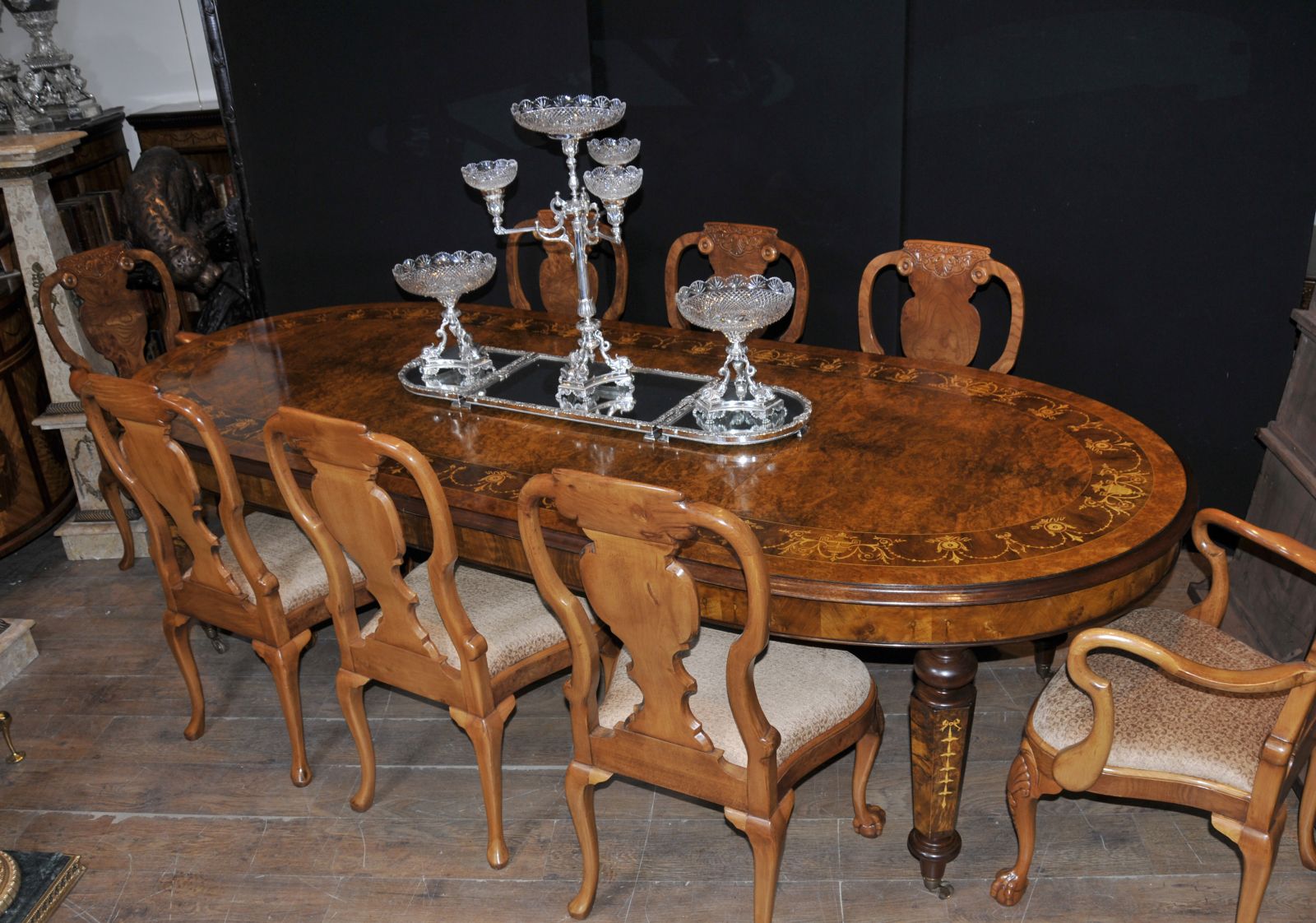 Victorian silver plate centrepiece on a walnut table