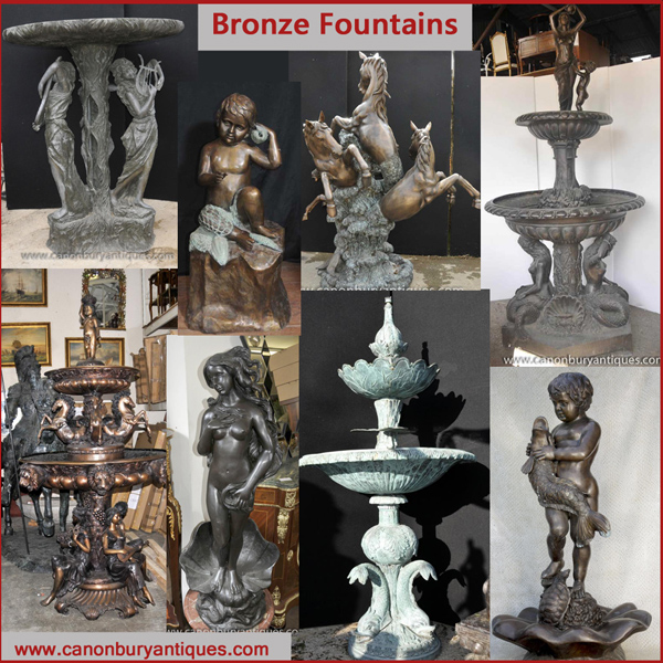 Bronze Fountains at the CAnonbury Antiques Hertfordshire showroom