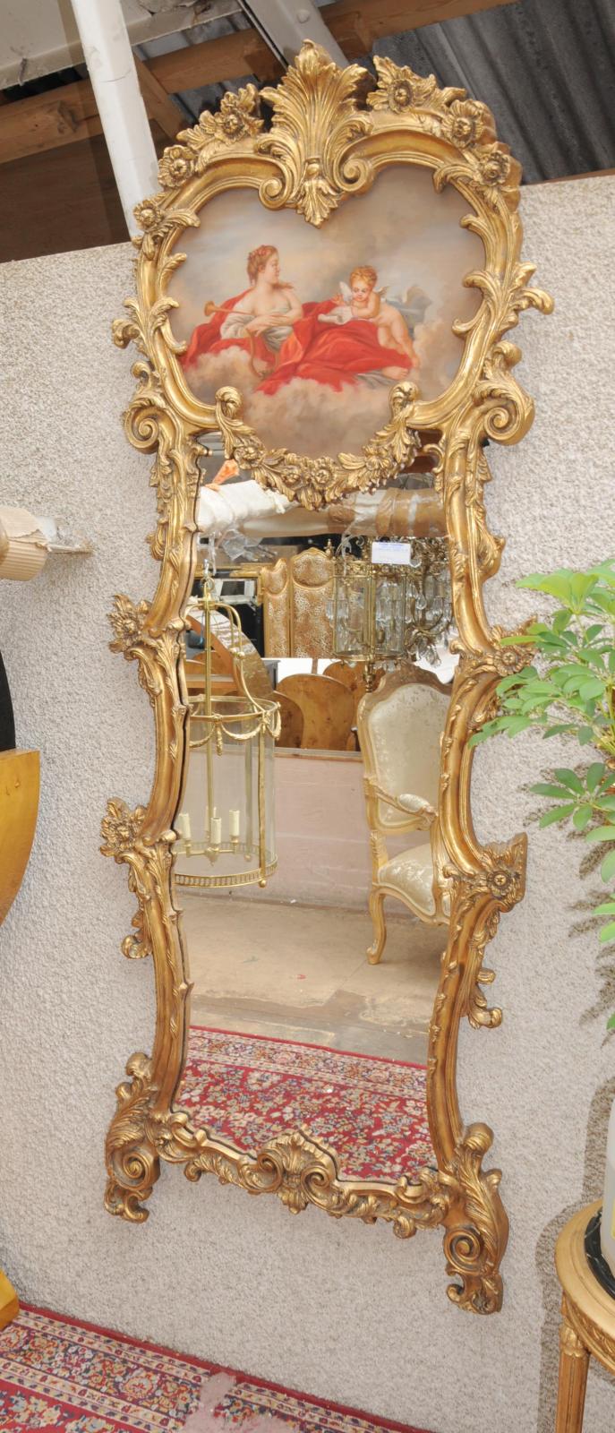 Tall French Rococo Pier Mirror Painted Cherub Panel  eBay
