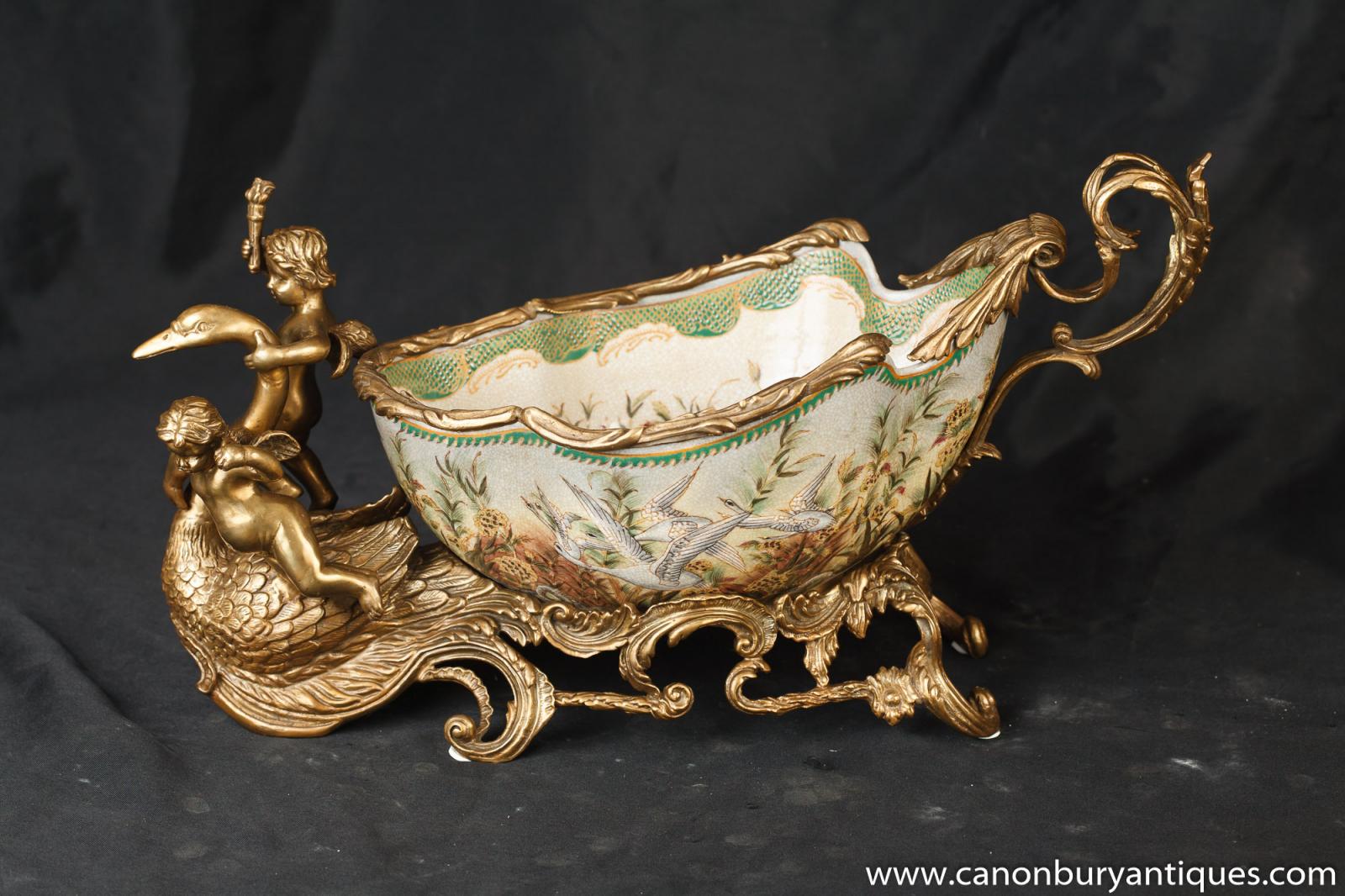 ... French Empire Porcelain Cherub Swan Planter Boater Boat Dish Bowl