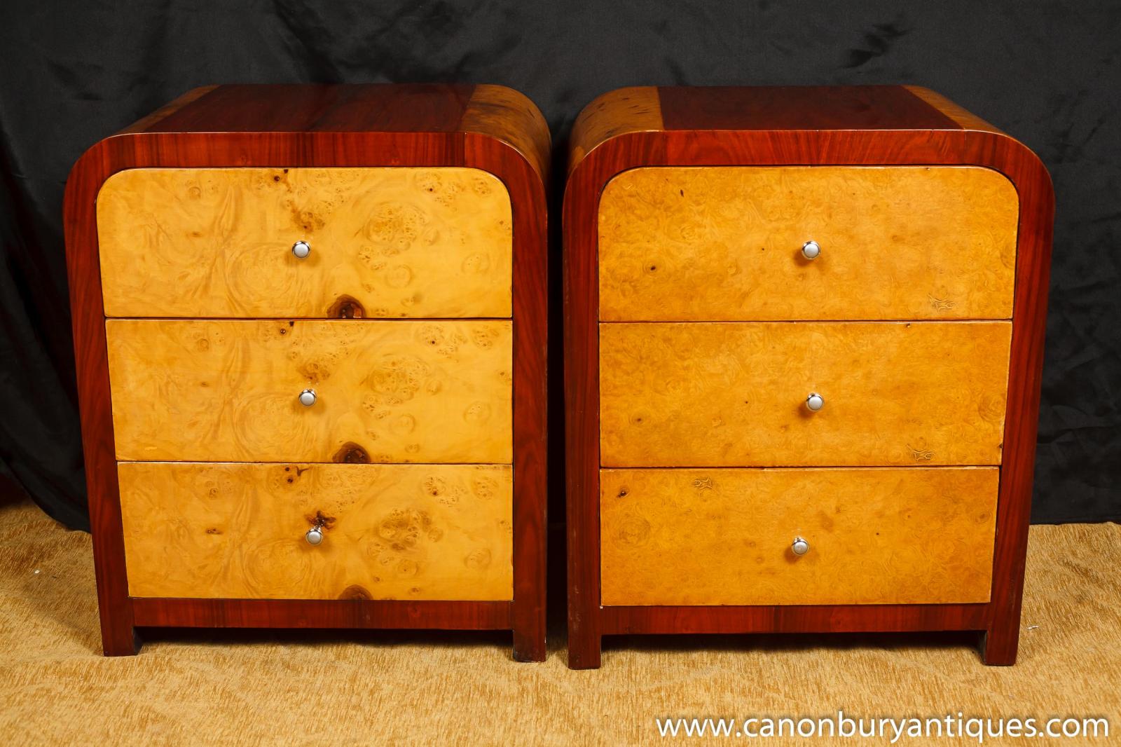 Pair Art Deco Nighstands Bedside Chests Chest Drawers