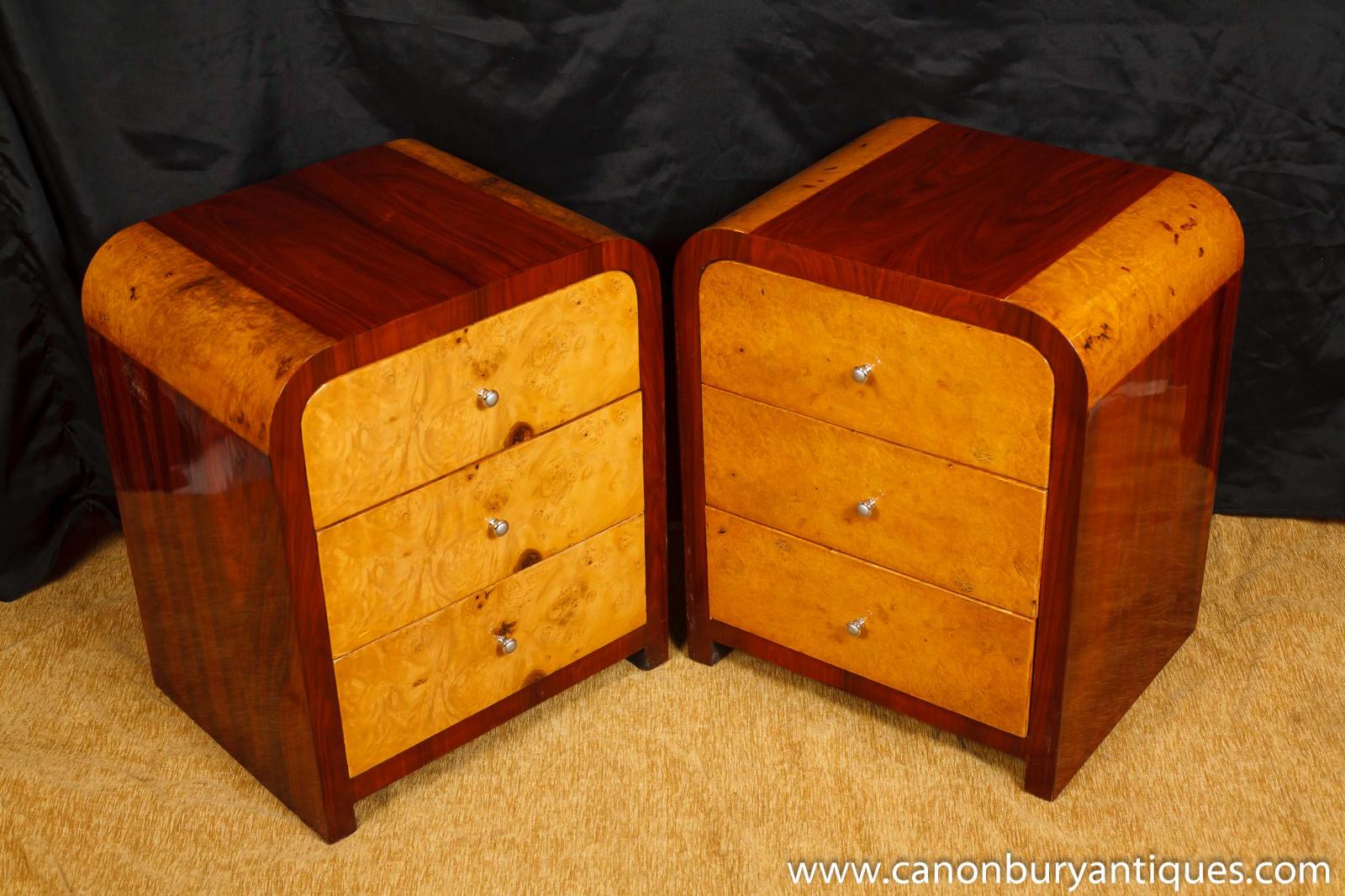 Pair Art Deco Nighstands Bedside Chests Chest Drawers