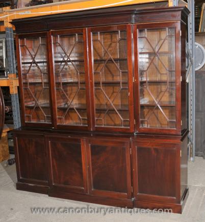 Victorian Breakfront Library Bookcase Flame Mahogany Bookcases