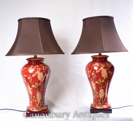 Pair Chinese Porcelain Table Lamps - Imperial Red Lighting