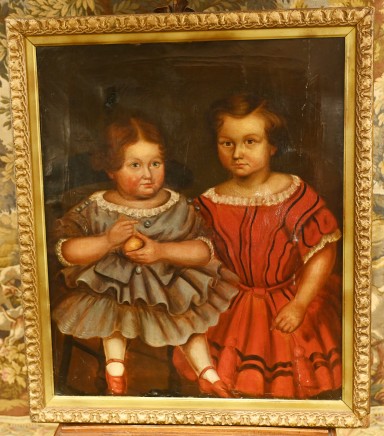 American Primitive Oil Painting Child Portrait 1840 Folk Art