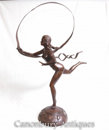 Art Nouveau Bronze Female Hoop Girl Statue Paul Manship
