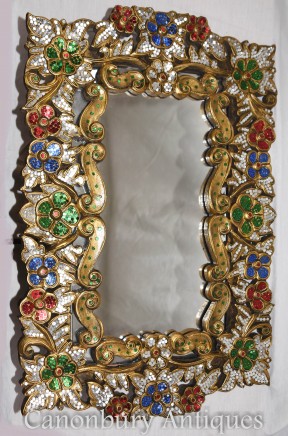 Art Noveau Mirror Floral Encrusted Mantle Glass