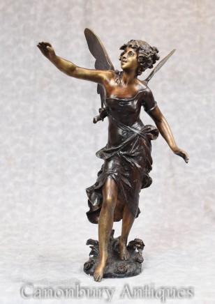 Bronze Art Nouveau Statue By Moreau - Winged Fairey Figurine Angel