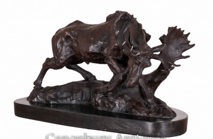 Bronze Moose Statue - Charging Elk Casting Animals