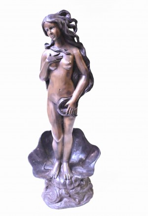 Bronze Nude Female Fountain - French Rococo Conch Shell Statue