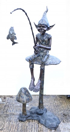 Bronze Pixie Toadstool Fishing Statue Pixies Fairey Elp