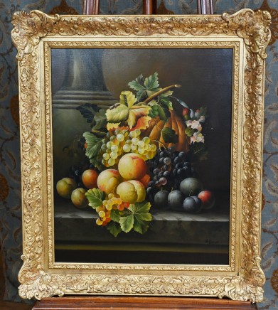 Edwardian Still Life Oil Painting Fruit Bowl Signed Q Casper