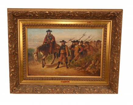 English Civil War Oil Painting Cavaliers Antique War Memorabilia