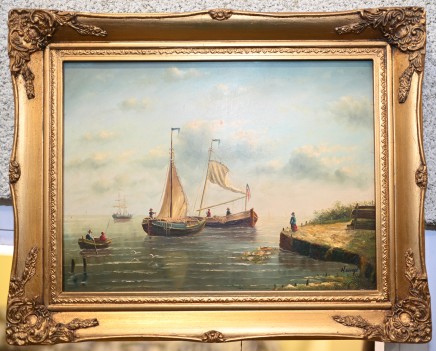 English Norfolk Maritime Oil Painting Signed H. Wood