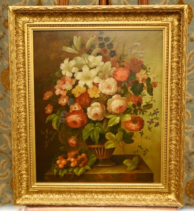 Georgian Still Life Oil Painting Floral Fruits