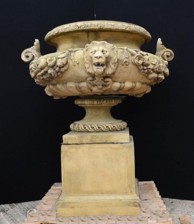 Large English Stone Garden Urn on Pedestal Plinth Classic Architectural