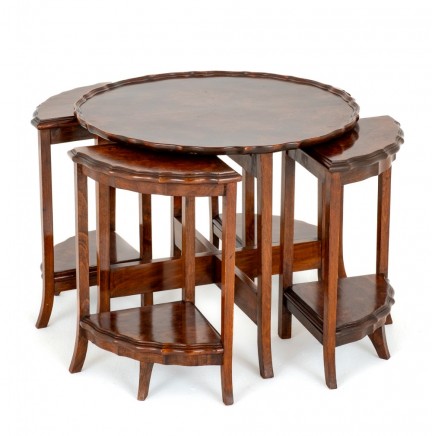 Nest of Tables Circular Walnut 5 Side Table