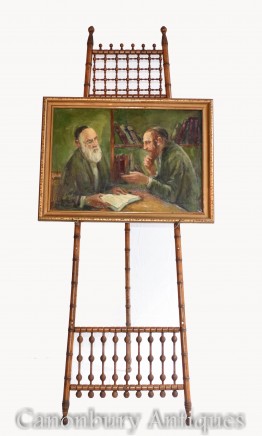 Oil Painting Jew and Rabbi Portrait Antique Yiddish Judaic Art 1930