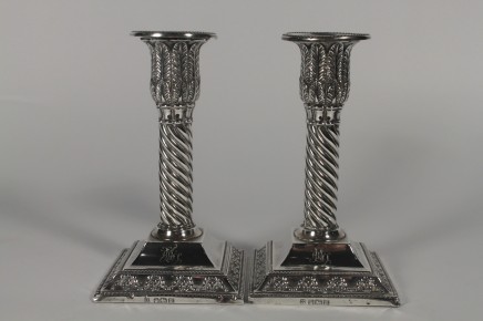 Pair Antique Silver Candlesticks Edwardian Candles
