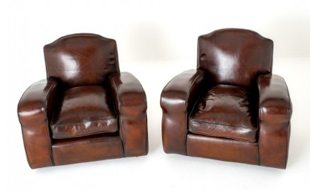 Pair Art Deco Club Chairs Vintage 1930s Leather