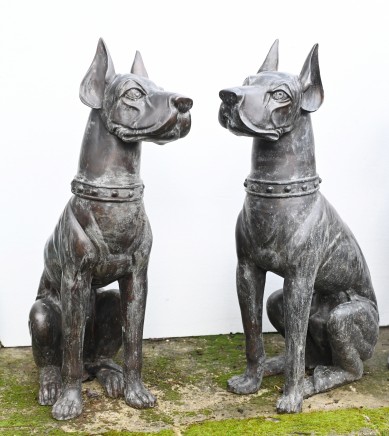 Pair Bronze Boxer Dogs Gatekeeper Garden Statues