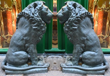 Pair Bronze Lion Gatekeeper Statues Medici Lions