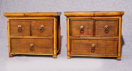 Pair Chinese Antique Bamboo Chest Drawers Mini Travelling Samples 1880