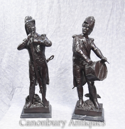Pair French Bronze Soldiers Battle Waterloo Napoleon Military