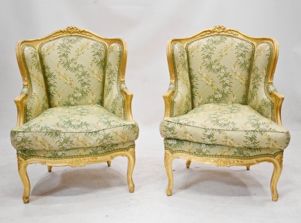 Pair French Gilt Arm Chairs Fauteuils