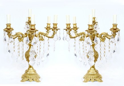 Pair French Ormolu Table Lamps Candelabras Empire