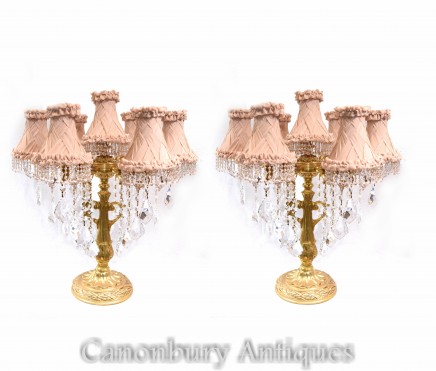 Pair French Table Lamps - Gilt Empire Lights