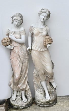 Pair Italian Marble Statues Maiden Two Seasons Classical