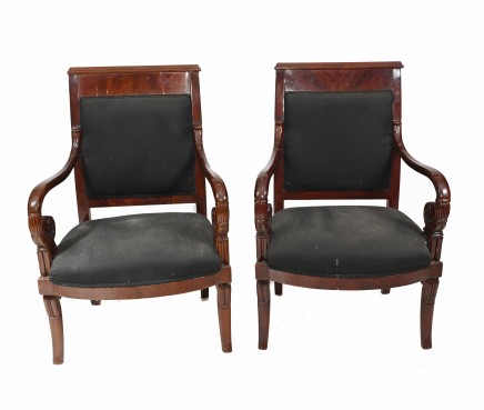 French Arm Chairs Pair Mahogany Charles X Throne