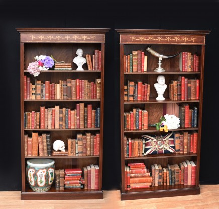 Pair Mahogany Open Front Bookcase - Regency Sheraton Bookcase