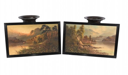 Pair Romantic Oil Paintings English Landscape Barnstable Devon
