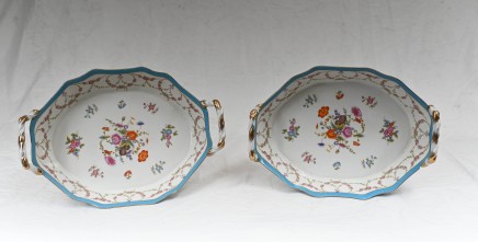 Pair Sevres Plates Porcelain Floral Dishes