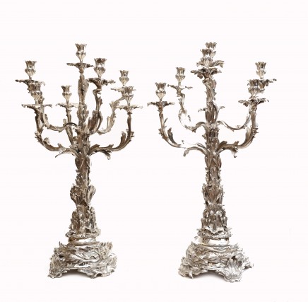 Pair Silver Plate Rococo Candelabras Victorian Candles Sheffield