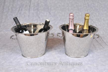 Pair Victorian Silver Plate Champagne Buckets Wine Urns Cooler