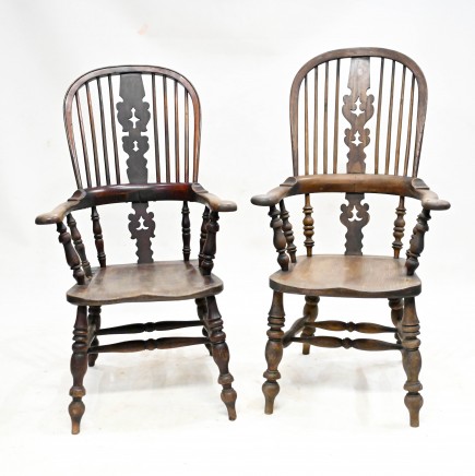Pair Windsor Arm Chairs Oak His and Hers 1860
