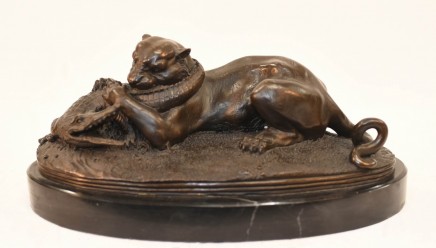Panther Alligator Battle Bronze after Moigniez - French Classical Statue