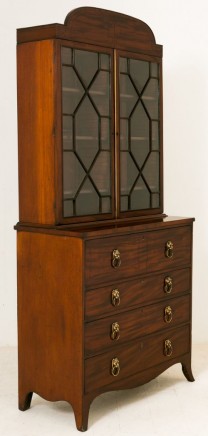 Regency Mahogany Secretaire Bookcase Desk Cabinet 1800