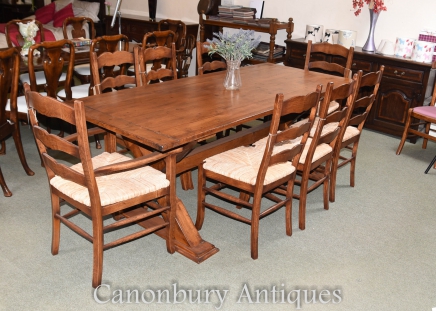 Set 8 Oak Ladderback Kitchen Dining Chairs Rush Seats