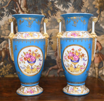 Sevres Porcelain Floral Urns Pained Vases