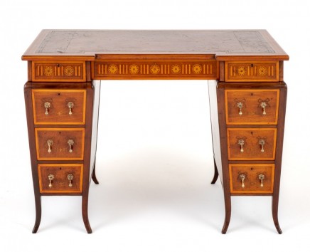 Sheraton Pedestal Desk Shaped Marquetry Inlay