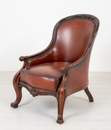 Victorian Arm Chair Leather Seat Cabriole Leg 1860