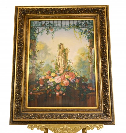 Victorian Oil Painting Portrait Maiden Floral Pre-Raphaelite Scenes English Garden