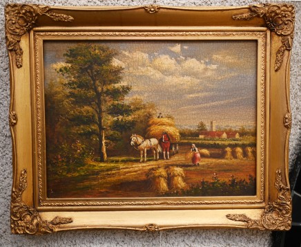 Victorian Oil Painting Rustic Suffolk Landscape Haywain
