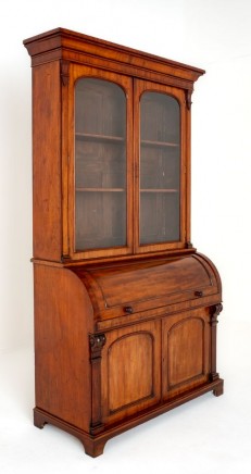 Victorian Secretaire Bookcase Mahogany Cylinder Desk 1860